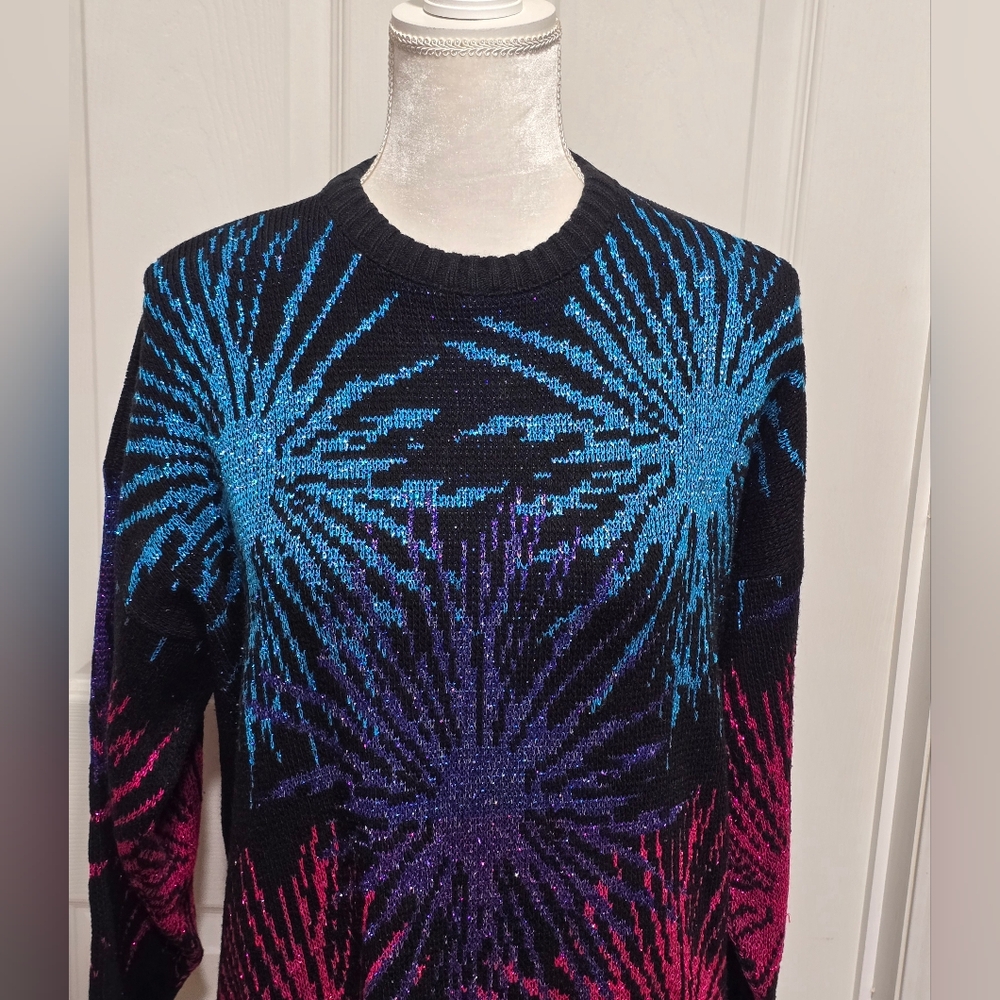 Vintage Distinctly Different Metallic Colorful Firework Pattern Sweater Size M/L - Picture 2 of 5